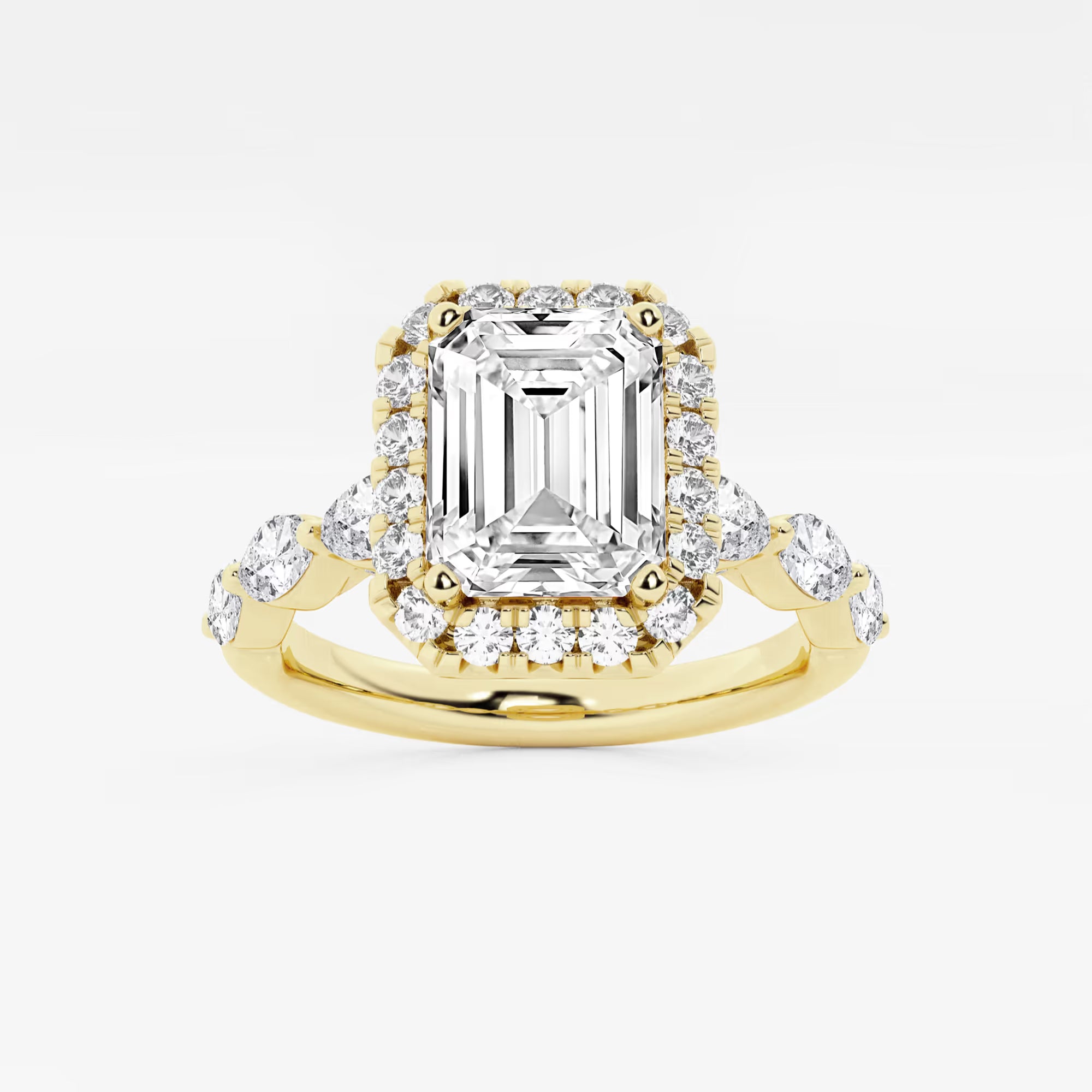 Aether Bloom Emerald Cut Lab-Grown Diamond Floating Marquise Halo Engagement Ring