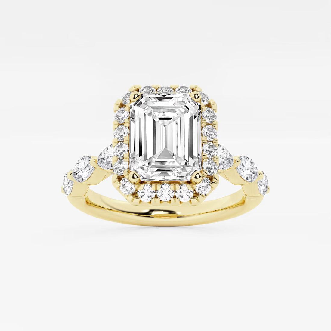 Aether Bloom Emerald Cut Lab-Grown Diamond Floating Marquise Halo Engagement Ring