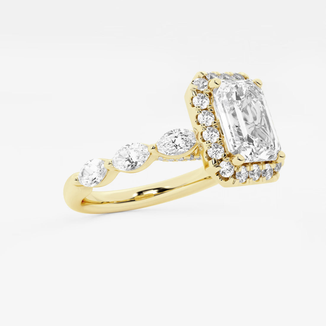 Aether Bloom Emerald Cut Lab-Grown Diamond Floating Marquise Halo Engagement Ring