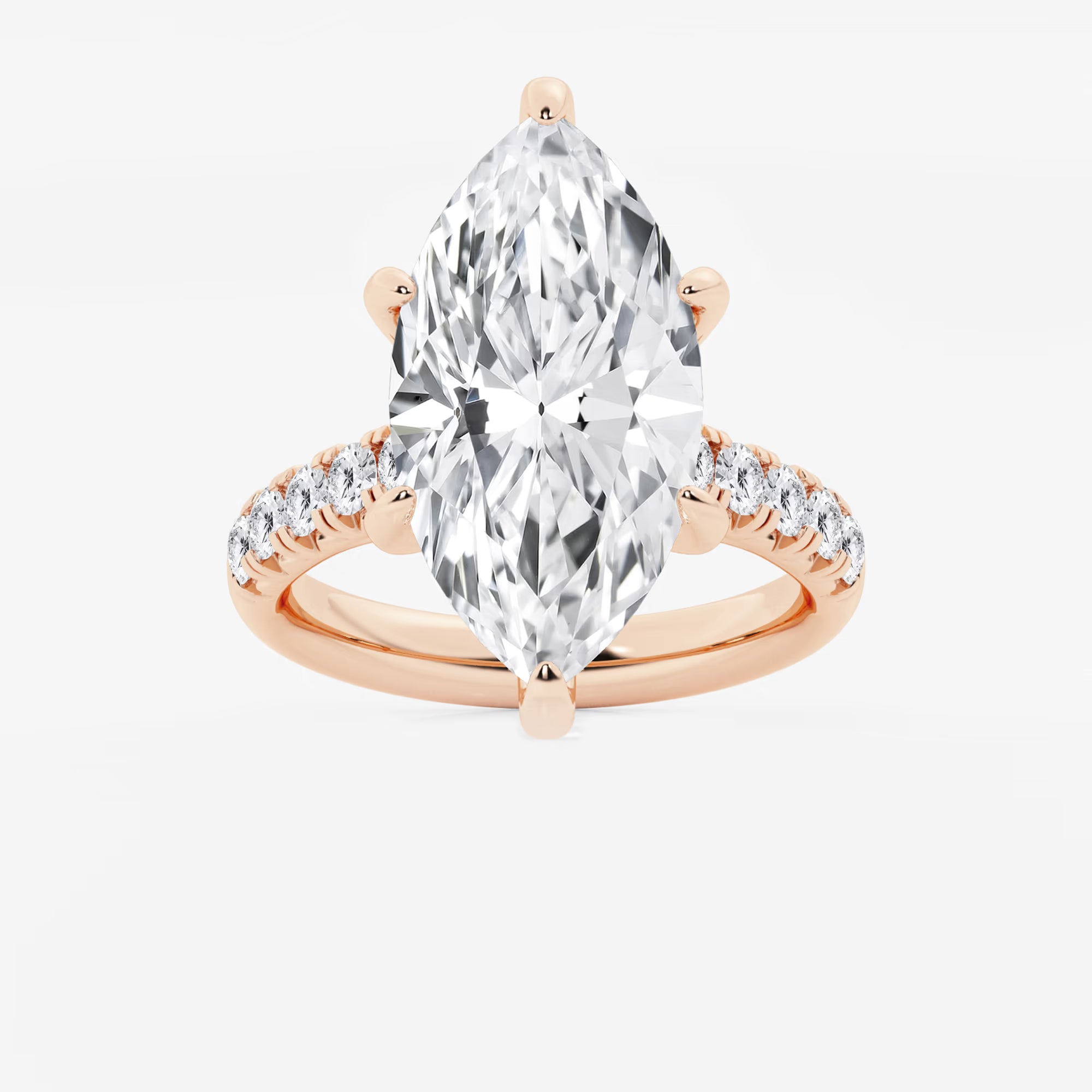 Isadora Marquise Lab-Grown Diamond Scalloped Classic Pavé Solitaire Engagement Ring with Side Accents
