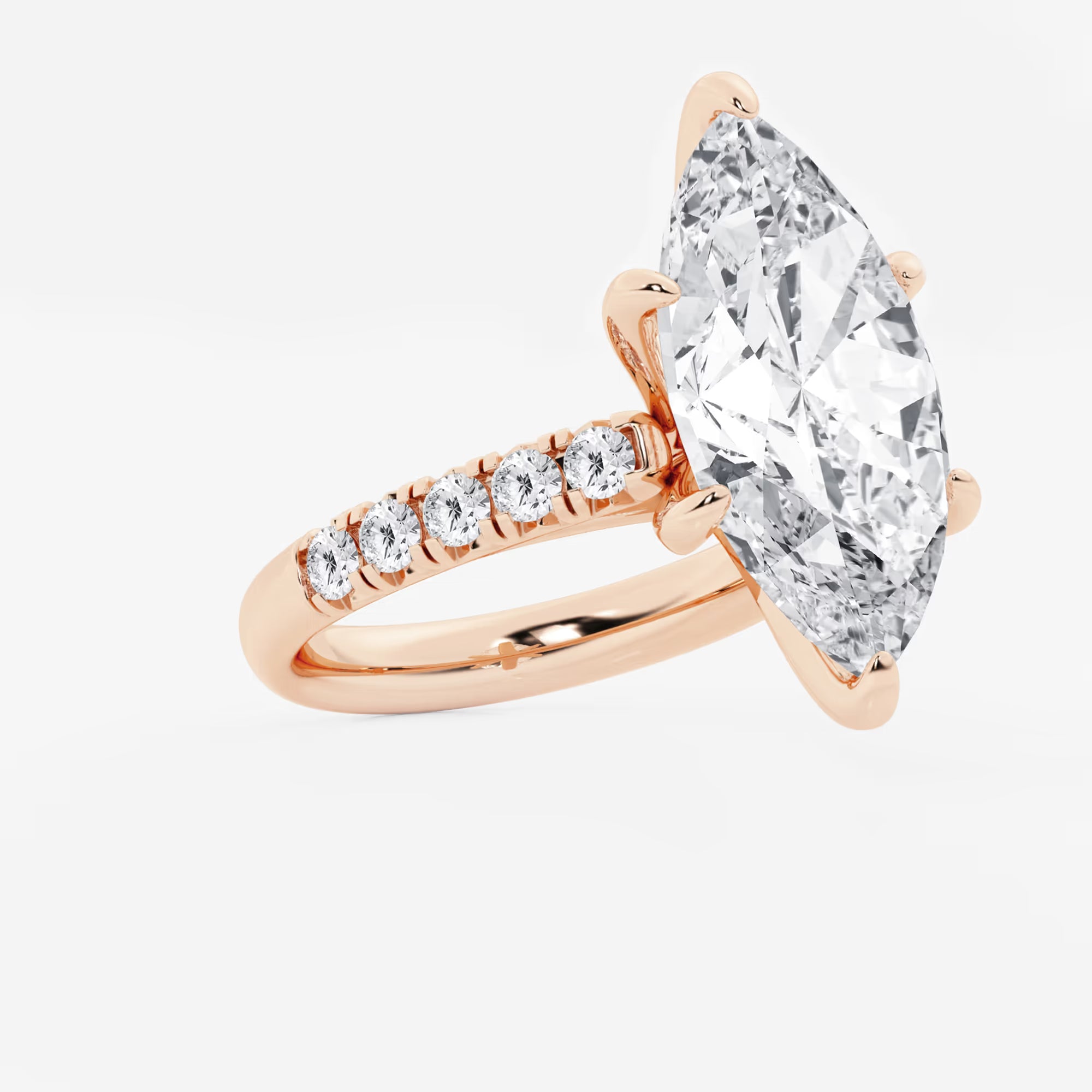 Isadora Marquise Lab-Grown Diamond Scalloped Classic Pavé Solitaire Engagement Ring with Side Accents