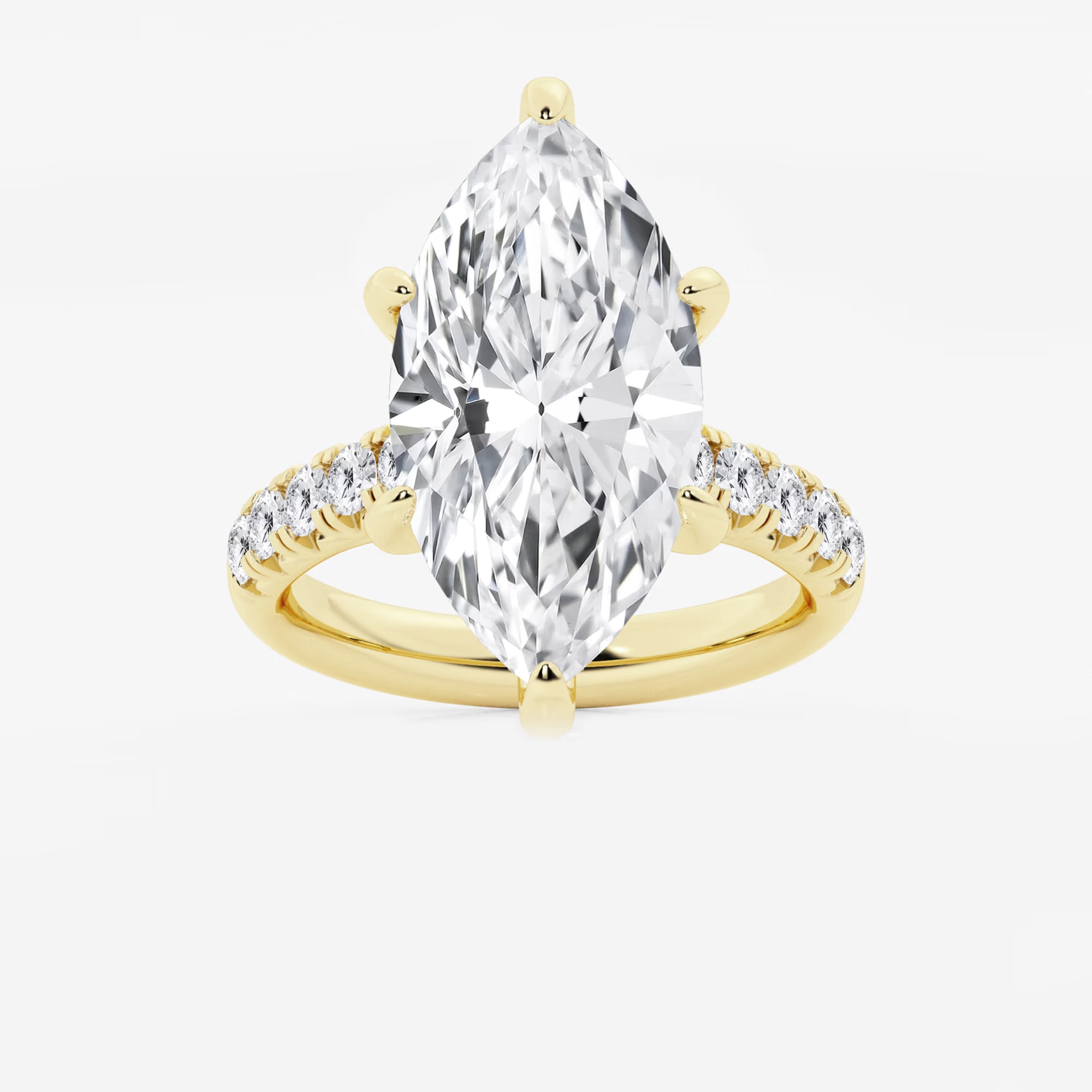 Isadora Marquise Lab-Grown Diamond Scalloped Classic Pavé Solitaire Engagement Ring with Side Accents