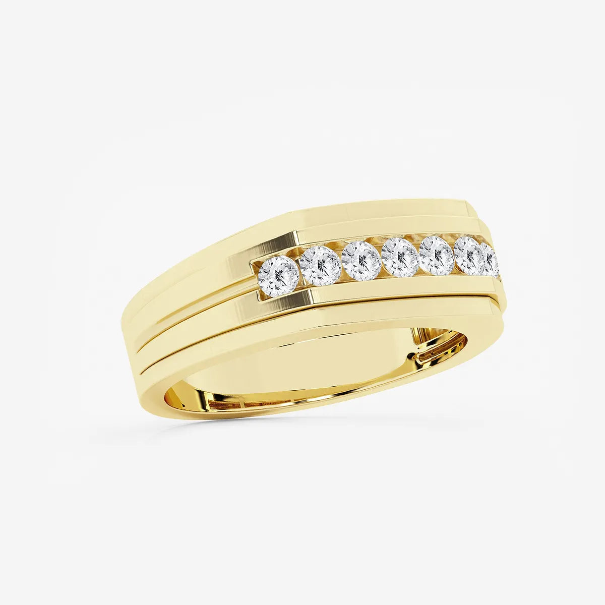 Heptara Round Lab-Grown Diamond Seven-Stone Satin Finish Wedding Band