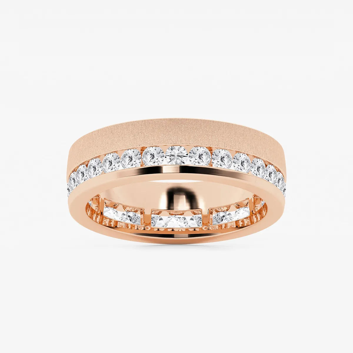 Modern Men's Round Lab Grown Diamond Eternity Band with Satin Finish in White Gold