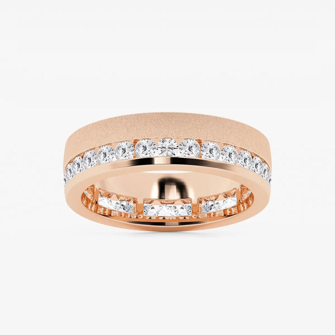 Modern Men's Round Lab Grown Diamond Eternity Band with Satin Finish in White Gold