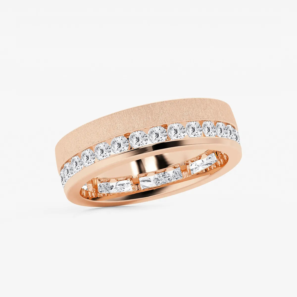 Modern Men's Round Lab Grown Diamond Eternity Band with Satin Finish in White Gold