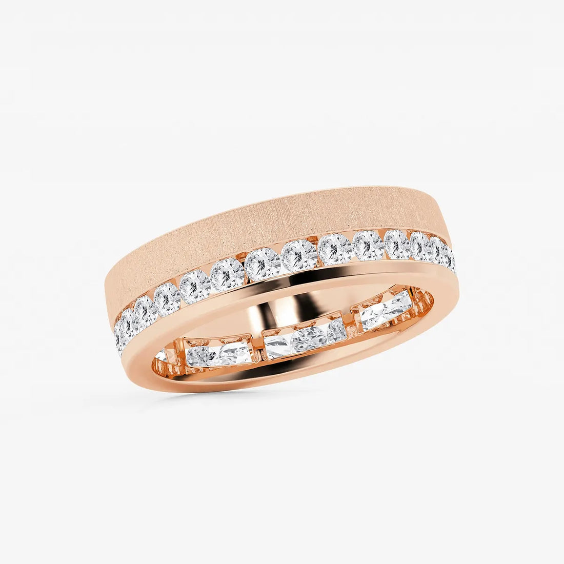 Modern Men's Round Lab Grown Diamond Eternity Band with Satin Finish in White Gold