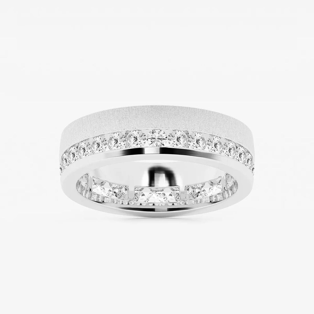 Modern Men's Round Lab Grown Diamond Eternity Band with Satin Finish in White Gold