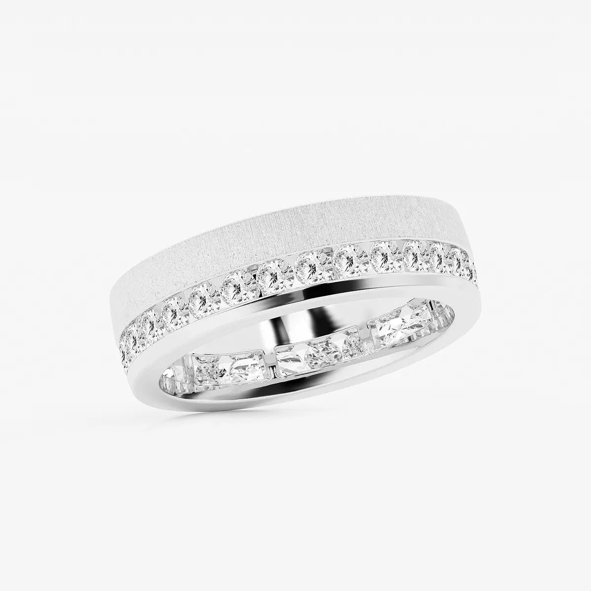 Modern Men's Round Lab Grown Diamond Eternity Band with Satin Finish in White Gold