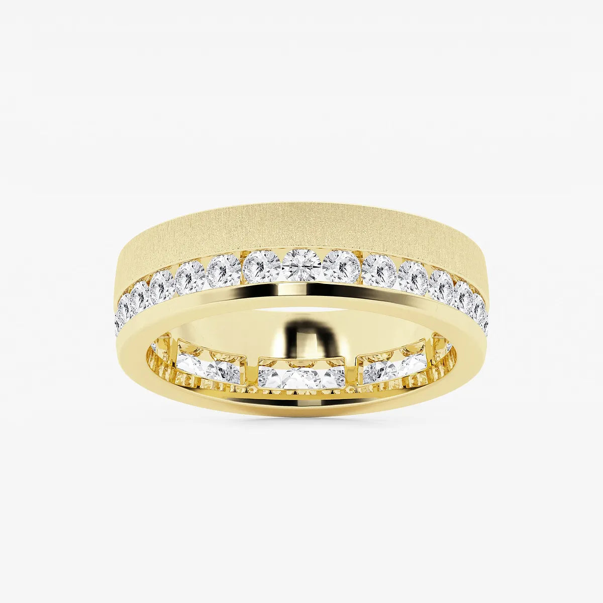 Modern Men's Round Lab Grown Diamond Eternity Band with Satin Finish in White Gold