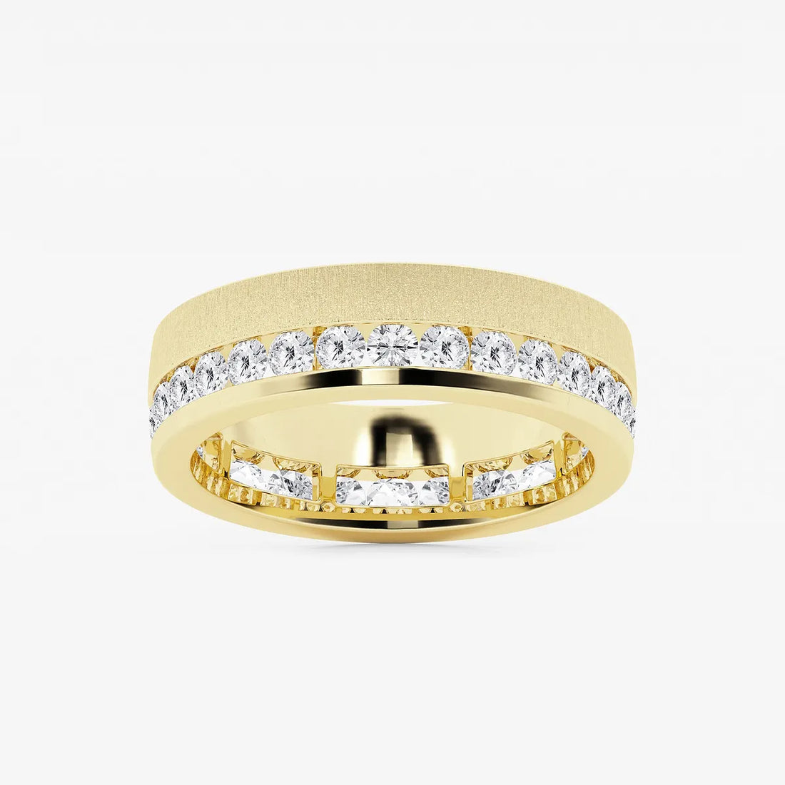 Modern Men's Round Lab Grown Diamond Eternity Band with Satin Finish in White Gold