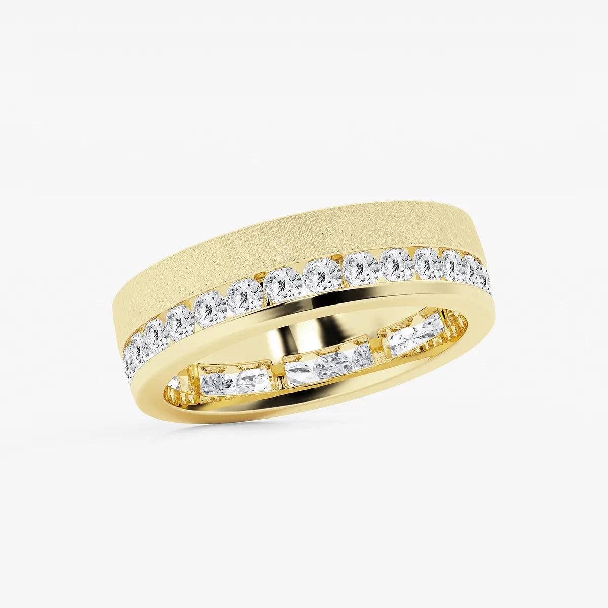 Modern Men's Round Lab Grown Diamond Eternity Band with Satin Finish in White Gold